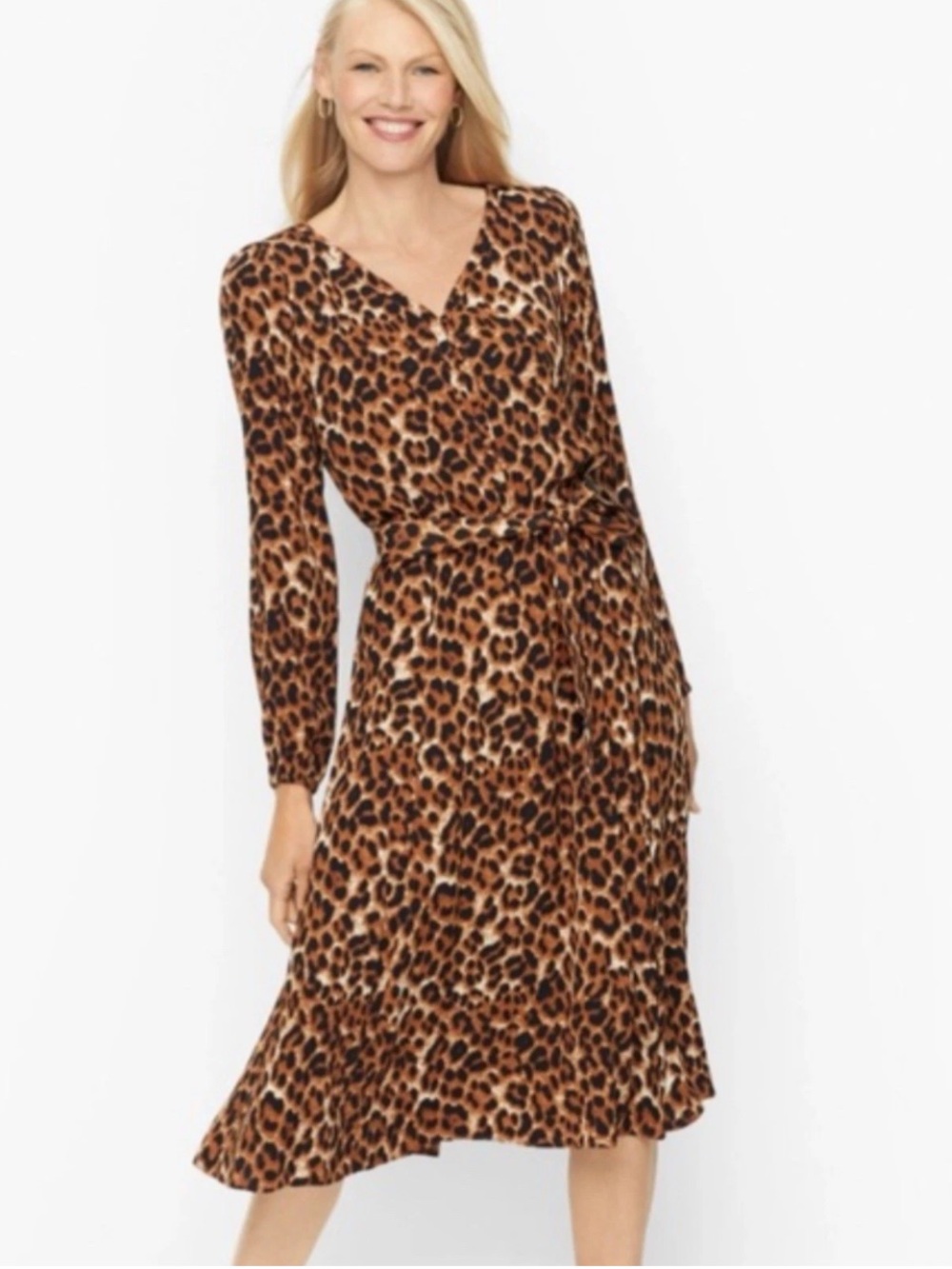 NWT Talbots Fit and Flare Leopard Print Womens Midi Dress Size 10